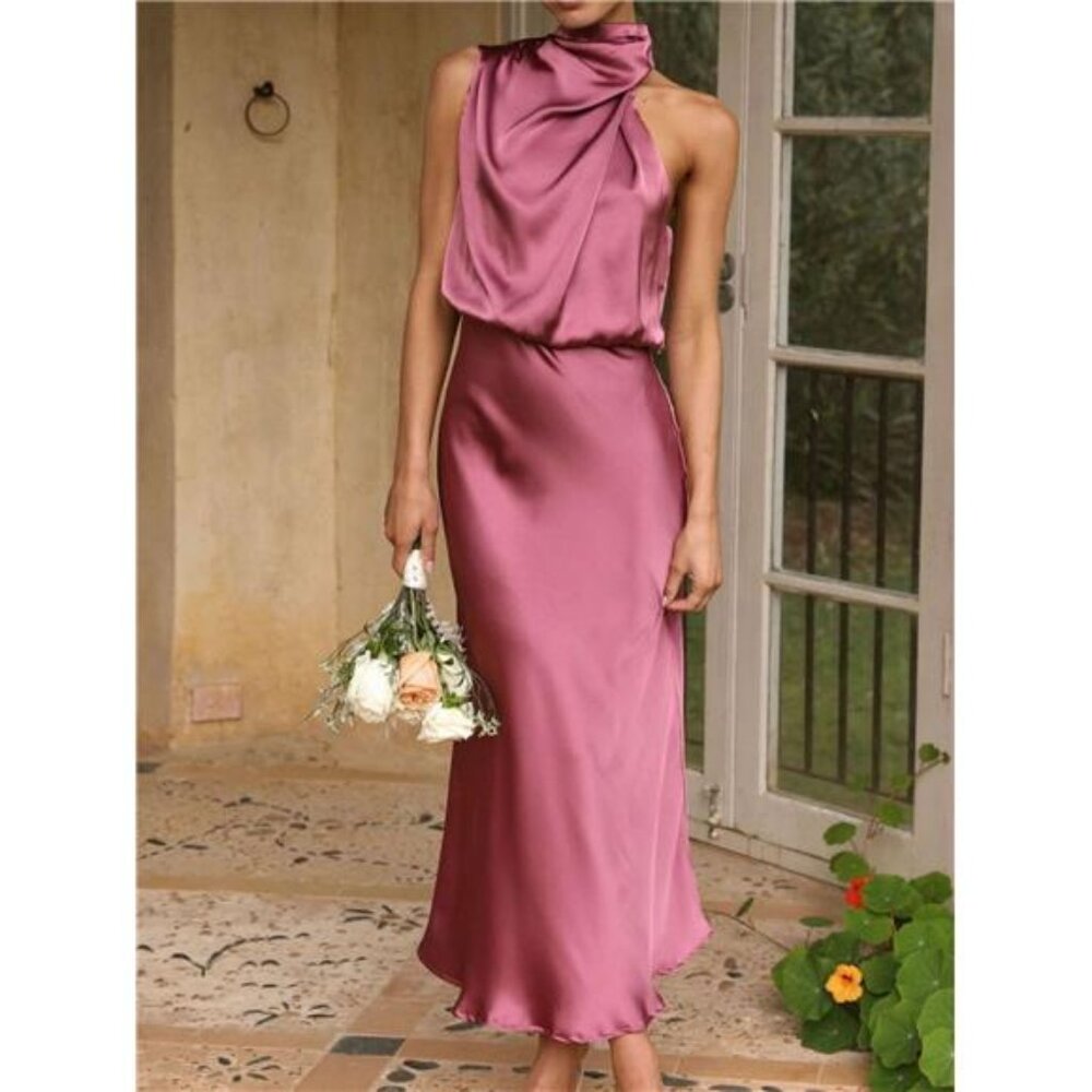 Asymmetrical Ruched Sleeveless Midi Dress - Picture 7 of 15